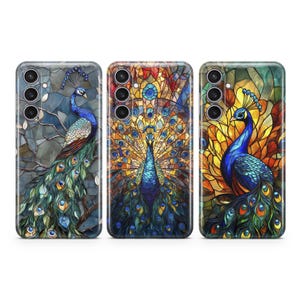 Peacock Phone case Stained Glass Print Cover fit for Samsung S25 S24 S23 S22 S21 Plus Ultra FE S10 Galaxy Note 20 A15 A16 A55 A56 A14 A25