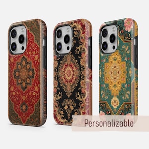 Persian Rug Phone Case Boho Carpet Tough cover fit for iPhone 16 15 14 13 12 11 Pro Max Xr 8 Plus, Samsung S25 S24 S23 FE A16 A55, Pixel 9 8
