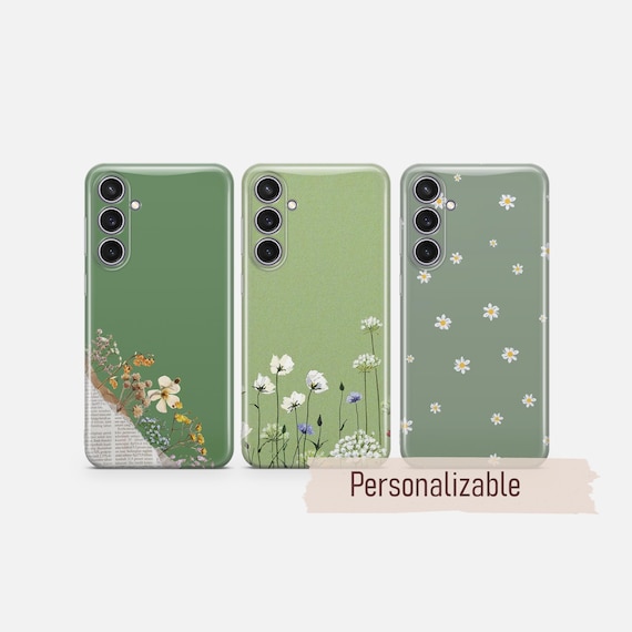 Green Minimalist Phone case Wildflower cover fit for Samsung S26 S25 S24 S23 S22 Plus Ultra FE S10 Galaxy Note 20 A16 A17 A57 A56 A16 A25