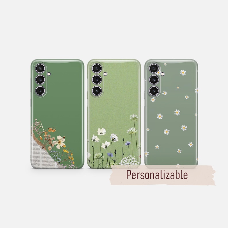 Green Minimalist Phone case Wildflower cover fit for Samsung S26 S25 S24 S23 S22 Plus Ultra FE S10 Galaxy Note 20 A16 A17 A57 A56 A16 A25 image 1