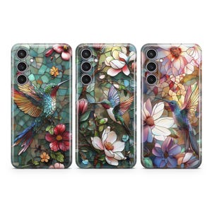 Coque de téléphone colibri imprimé vitrail pour Samsung S25 S24 S23 S22 S21 Plus Ultra FE S10 Galaxy Note 20 A15 A16 A55 A56 A14