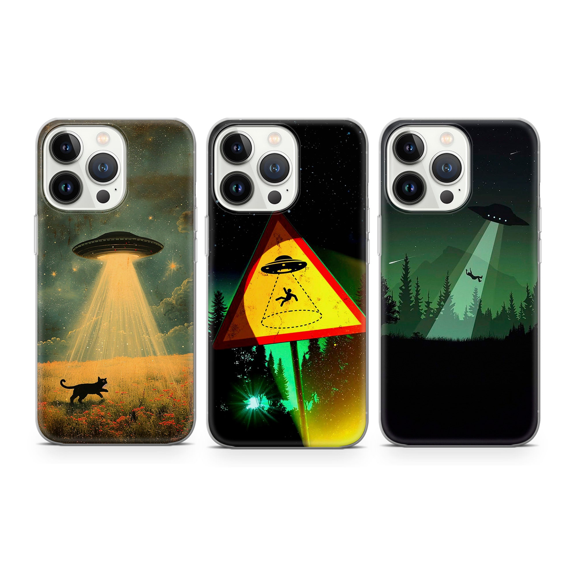 Ufo Phone Case Alien Mystery cover fit for iPhone 17 16 15 14 13 12 Pro Max Xr Xs, Google Pixel 10 Pro XL 9 8 7 6, Samsung S25 S24 FE