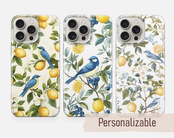 Funda para teléfono con diseño de limón y pájaros, con estampado floral, compatible con iPhone 17, 16, 15, 14, 13, 12 Pro Max, Xr, Xs, Google Pixel 10 Pro XL, 9, 8, 7, 6 y Samsung S26 y S25.