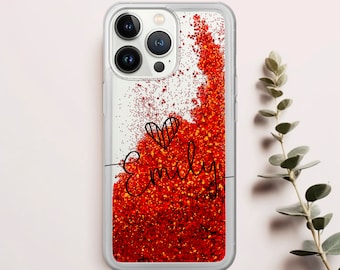 Personalisierte Handyhülle Liquid Glitter passend für iPhone 15 Pro Max, 14, 13, 12, 11, XR, XS, 8+, Fügen Sie Ihren Namen oder Text auf der Handyhülle hinzu