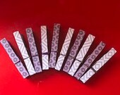 Decoupaged Purple Clothespins Clips with Purple Floral and Multi Heather Patterns Quantity 25