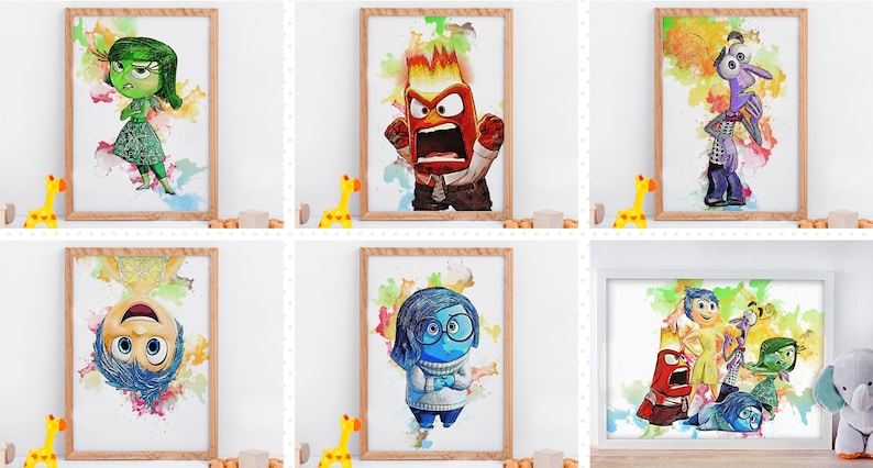 Inside Out Set of 6 Prints INSTANT DOWNLOAD Printable Set of 6 Nursery Room Wall Art Birthday Decor Party Poster