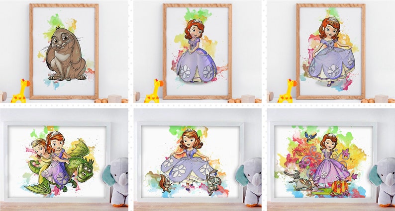 Princess Sofia the First Set of 6 Prints INSTANT DOWNLOAD Printables Set of 6 Nursery Room Wall Art