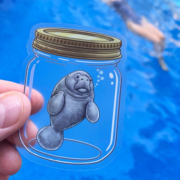 3-Pack: Clear Stickers of Manatee in a Jar