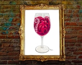 Signed Print quot Eight Legged Merlot quot _Surreal Art Print_Octopus Wine Glass_Red Wine Foodimal_tentacles_humor