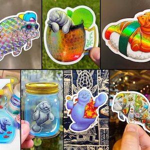 MANATEE LOVERS Sticker Pack: 7 Vinyl, Holographic, Prismatic & Transparent Stickers! Humorous Manatees, WATERPROOF Florida Sticker, swamp