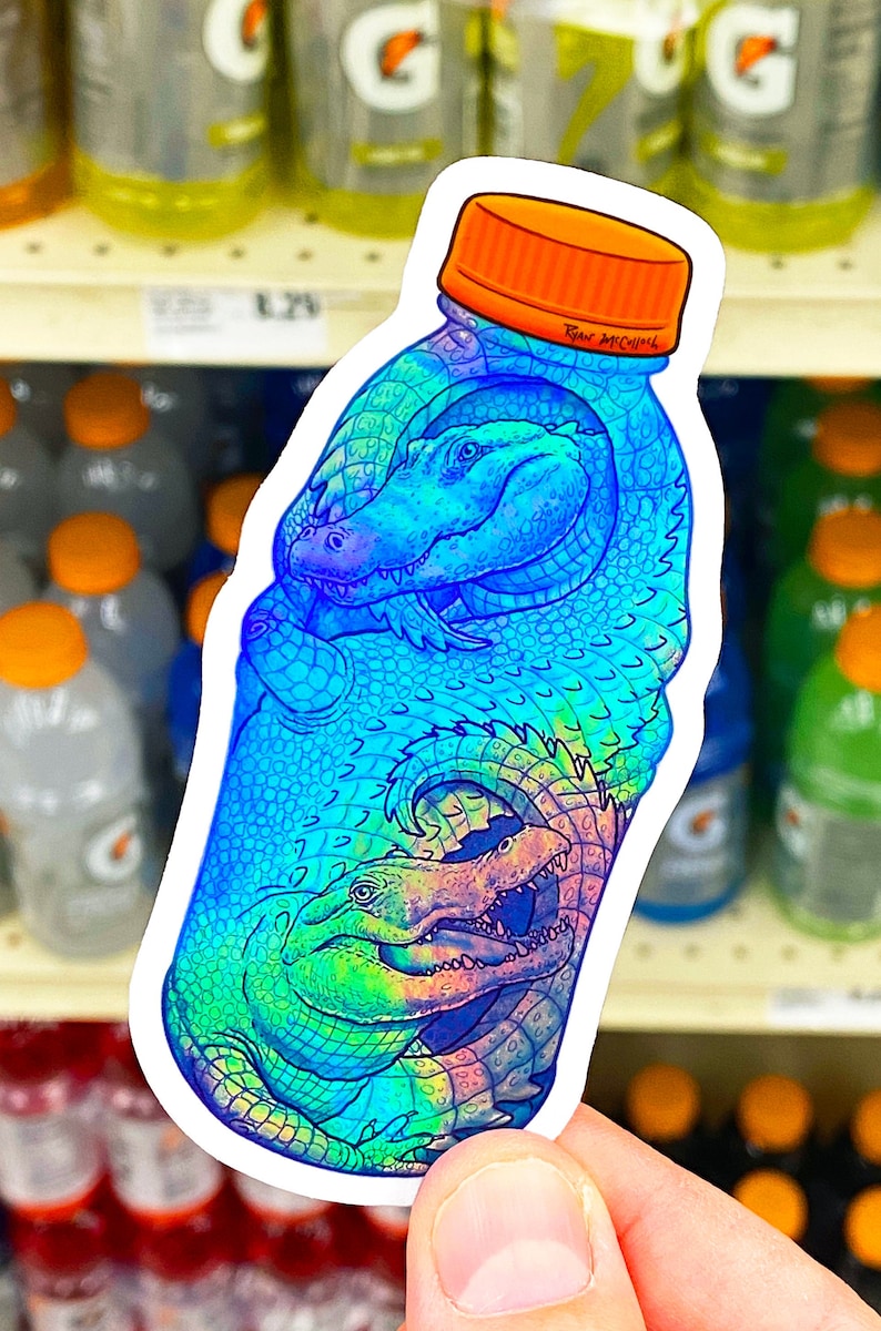 Food Animals STICKER PACK: 4 Glitter, Holographic & Clear Stickers, Alligator Gatorade, Cheeseburger Jellyfish, Cheetos Gecko, Cute Narwhal image 3