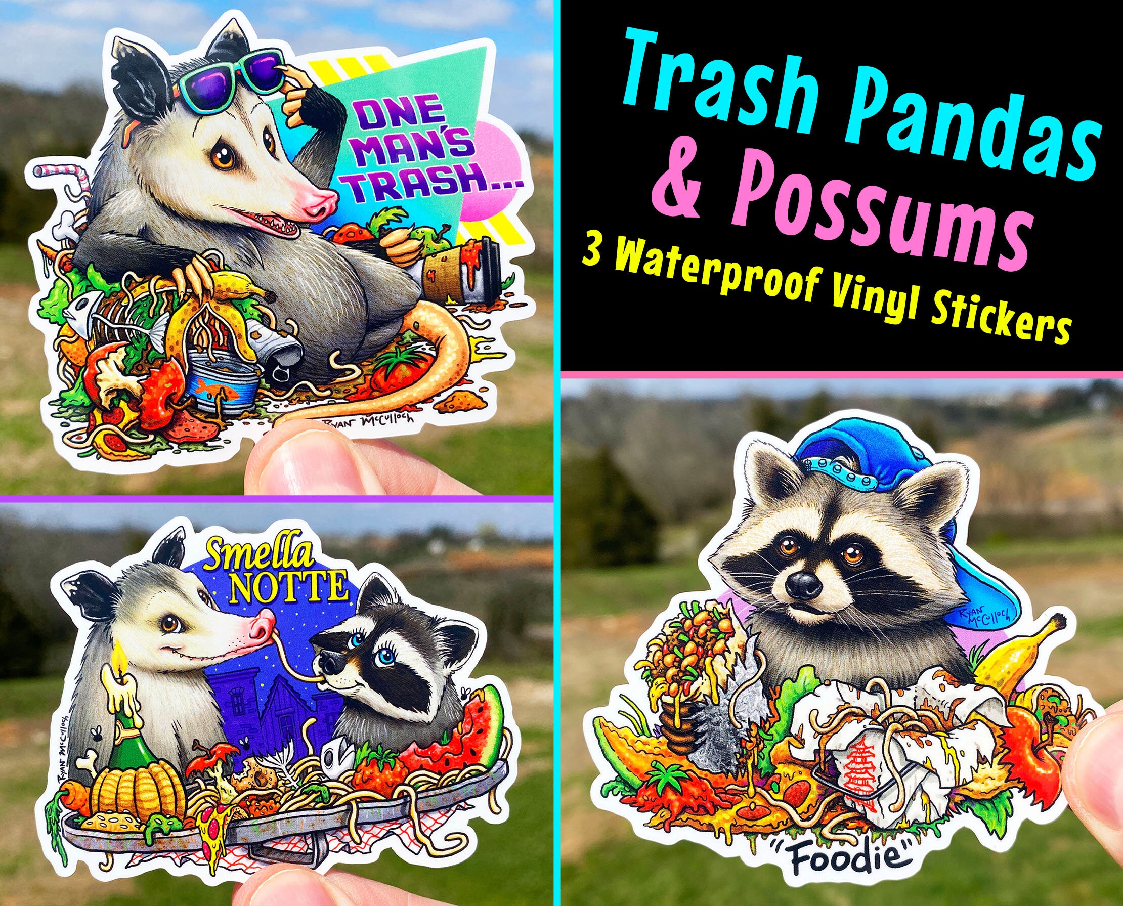 3 Aufkleber 'Stay Trashy' – 5,1 Cm, Waschbär/Opossum/Stinktier, Wasserdicht, Für Flasche & Laptop