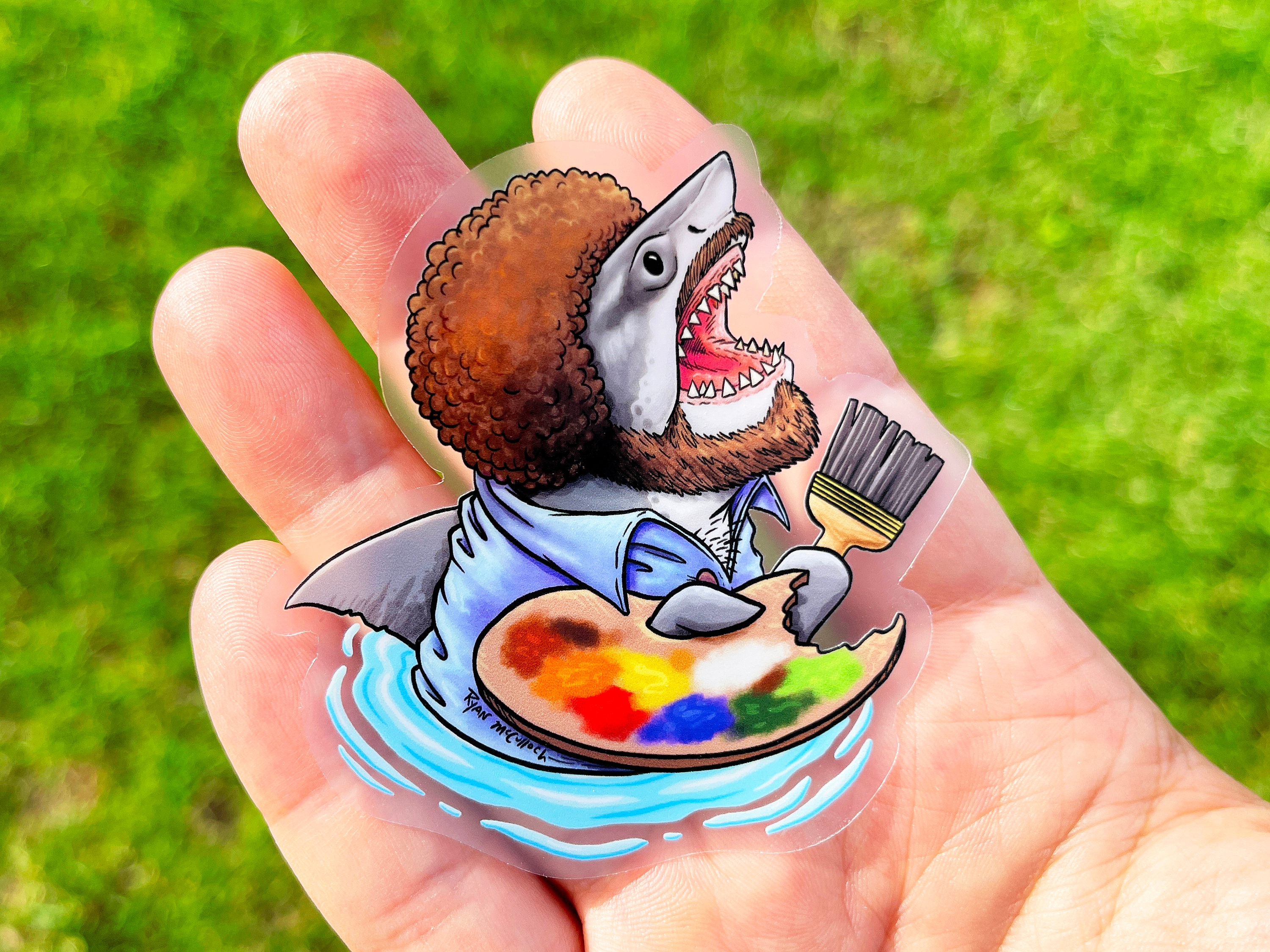 PAINTER SHARK-sticker: transparante waterdichte sticker! Afro en baard!  haaienoog, haaientanden, kaken Parodie, humor, uniek cadeau voor  kunstleraar - Etsy België, image size:3000x2250