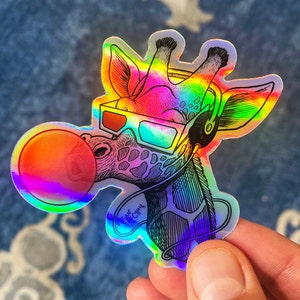 GIRAFFE STICKER PACK of 4 Holographic & Clear Stickers Cute Giraffe