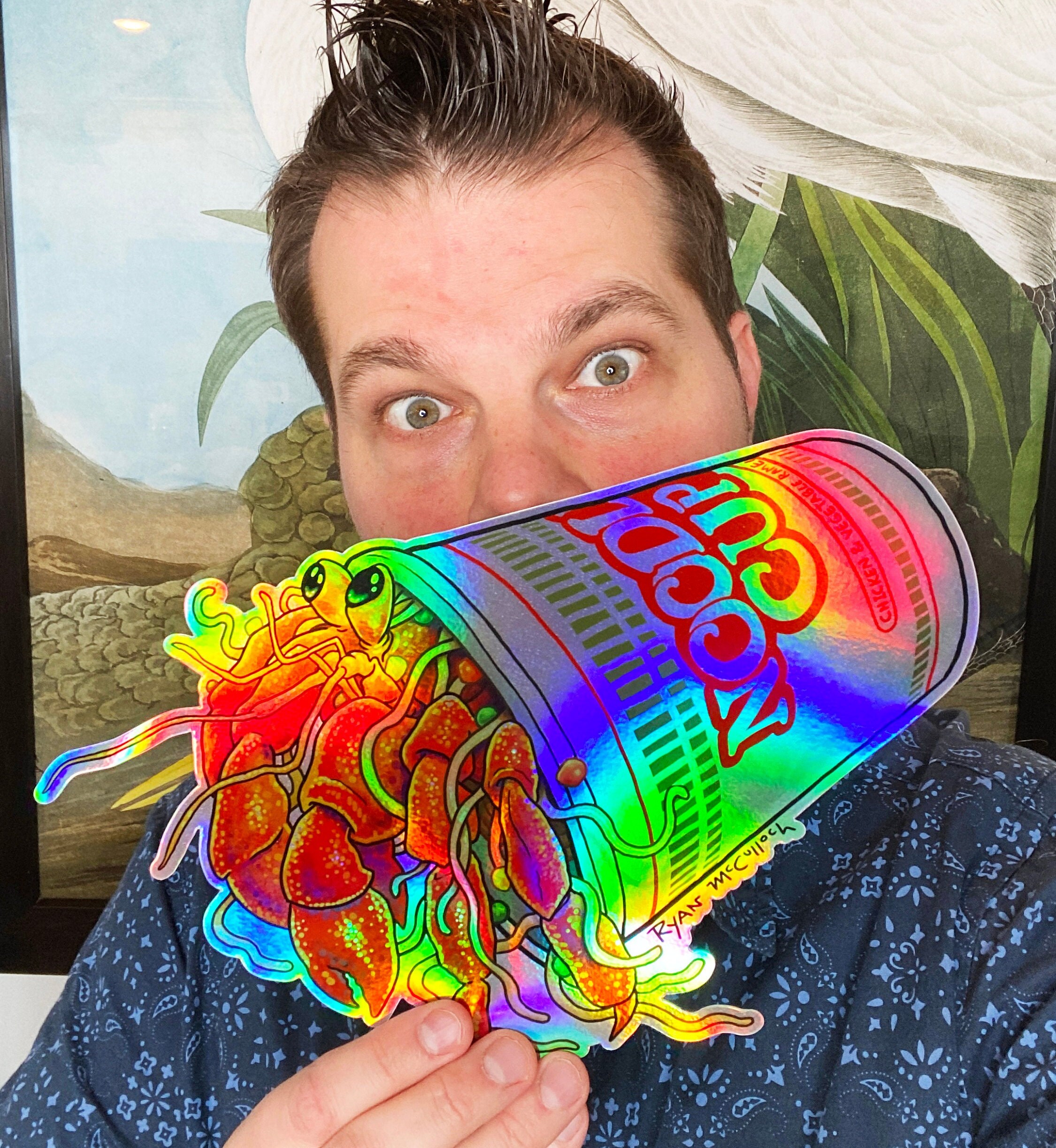 REUZE Ramen heremietkreeft holografische sticker! GEEN VERZENDKOSTEN!  Waterbestendig! Krab in kopje noedels, autosticker, extra groot, grappige  top ramen - Etsy België, image size:2250x2446