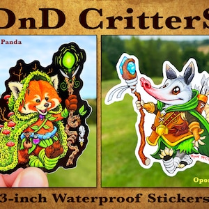 DnD Animal Stickers! Opossum & Red Panda! Gift For Dungeons and Dragons Lover! Parody! Waterproof Sticker! Cute Funny! Quest! DnD Sticker!