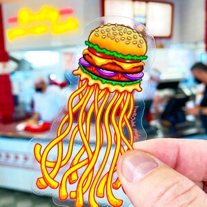Food Animals STICKER PACK: 4 Glitter, Holographic & Clear Stickers, Alligator Gatorade, Cheeseburger Jellyfish, Cheetos Gecko, Cute Narwhal image 4
