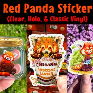3 rote Panda Sticker: Transparent, Holo & Vinyl Sticker Pack! Wasserdichte Wasserflasche Auto Aufkleber, niedliche rote Panda Bilder, Ramen, pelzig, Art