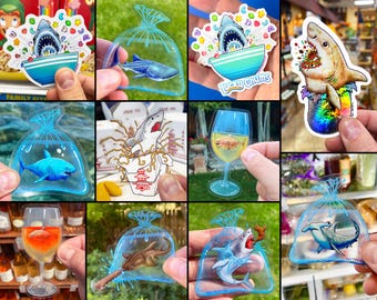 Shark Sticker Pack: 11 Stickers! Transparent & Holo Waterproof Decals, Great White, Hammerhead, Whale Shark, Shark Week, Shark Mouth Decal