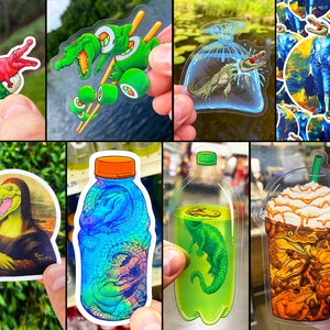 GATOR LOVERS Sticker Pack: 8 Vinyl, Holographic, Glitter & Transparent Stickers Featuring Humorous Alligators, Gatorade, Sushi, Mountain Dew