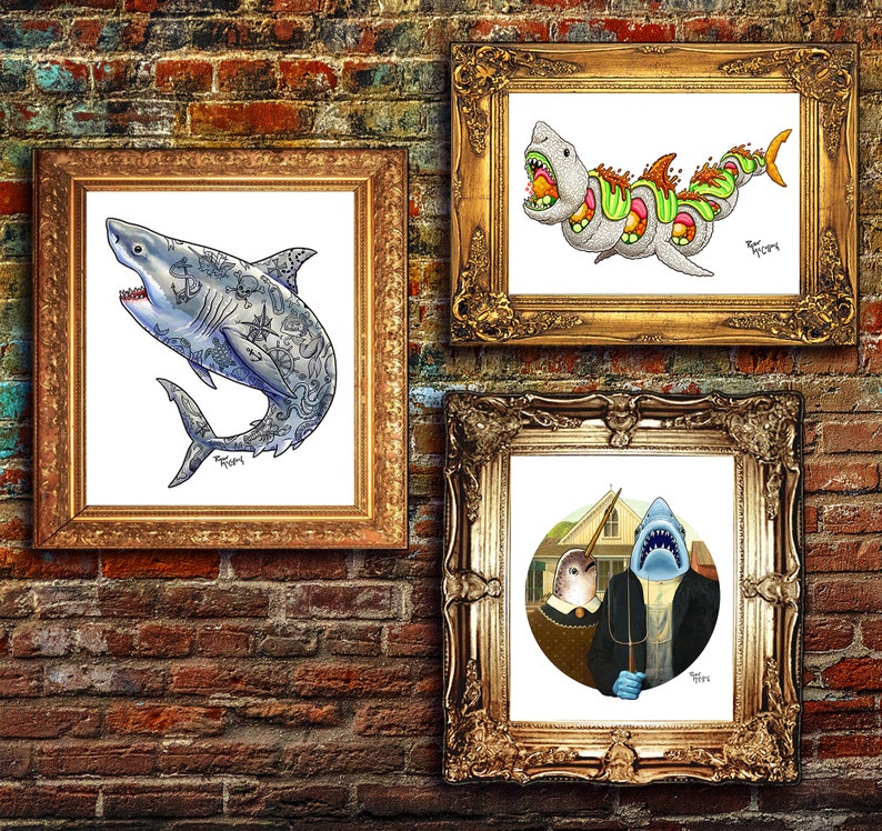 Signed Art Print: Gator Roll Alligator Sushi, Surreal Art, Funny modern painting for unique home decor chopsticks, sashimi, alligator art image 9