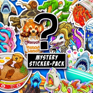 MYSTERY Sticker Pack of 5 Waterproof, Holo, Clear, Glitter, Crystal, Car Stickers & more, Surprise Sticker Bomb, CritterArt, Ryan McCulloch