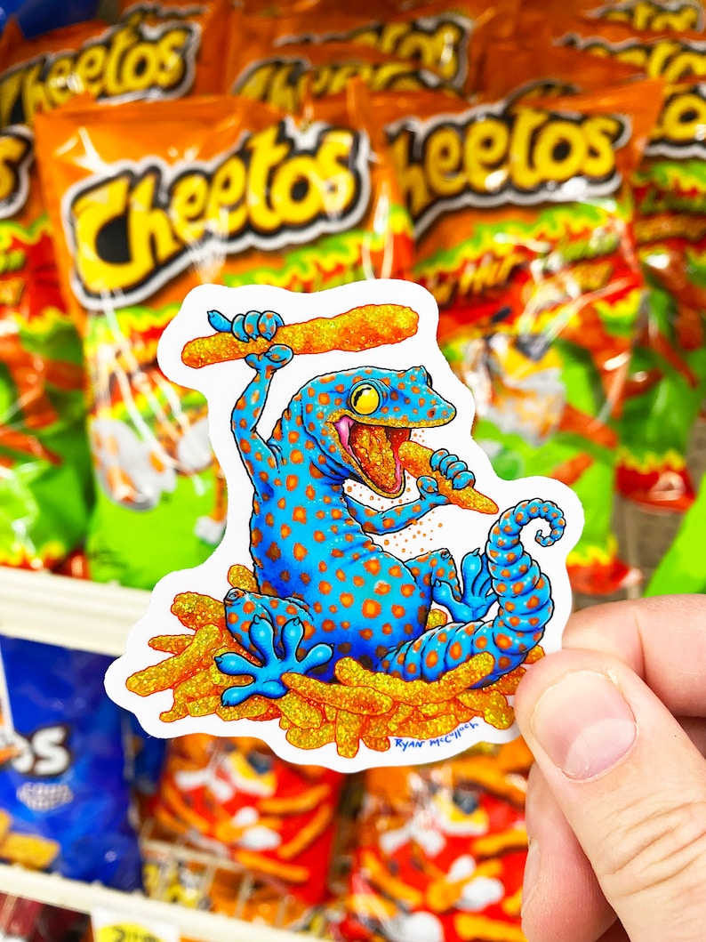Food Animals STICKER PACK: 4 Glitter, Holographic & Clear Stickers, Alligator Gatorade, Cheeseburger Jellyfish, Cheetos Gecko, Cute Narwhal image 2