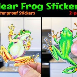 TWO Transparent Frog Stickers: Waterproof Clear Stickers Cute ...