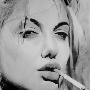 Original handmade portrait of Angelina Jolie, Pencil drawing of Angelina Jolie, Angelina Jolie draw, Pencil portrait of celebrity