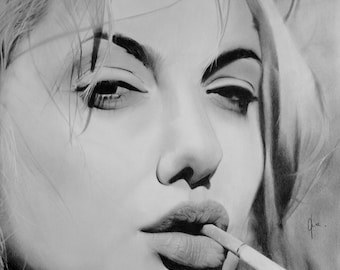 Retrato original hecho a mano de Angelina Jolie, Dibujo a lápiz de Angelina Jolie, Angelina Jolie, Retrato a lápiz de famoso