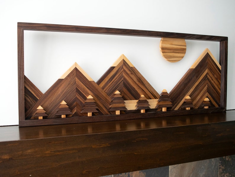 Wooden Wall Art / Wood Decor / Wood Mountain Scene Wall Art / Etsy