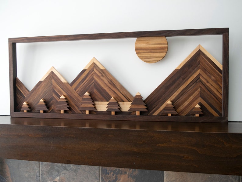 Wooden Wall Art / Wood Decor / Wood Mountain Scene Wall Art / Etsy