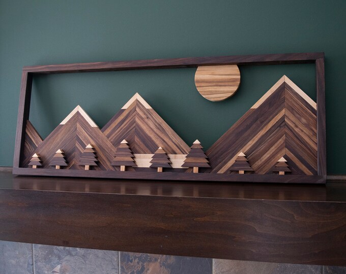 Wooden Wall Art / Wood Decor / Wood Mountain Scene Wall Art / Etsy