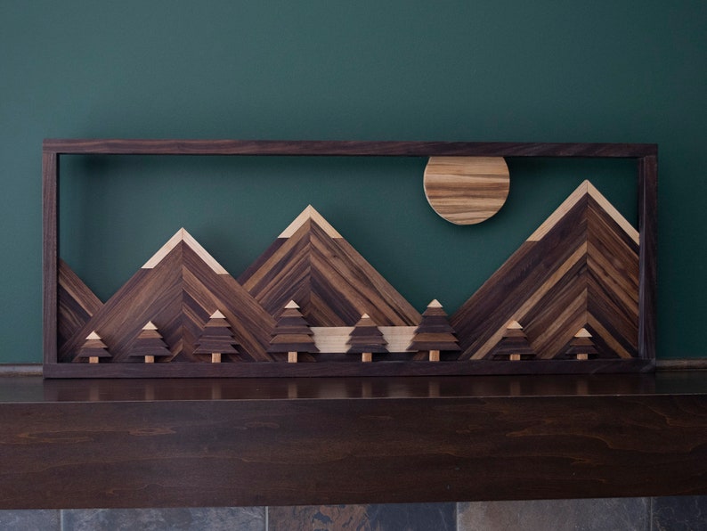 Wooden Wall Art / Wood Decor / Wood Mountain Scene Wall Art / Etsy