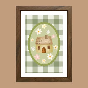 Gingham Cottage Collection l Whimsical Cottage Art Print l Cottagecore Wall Decor l Floral Country House Illustration