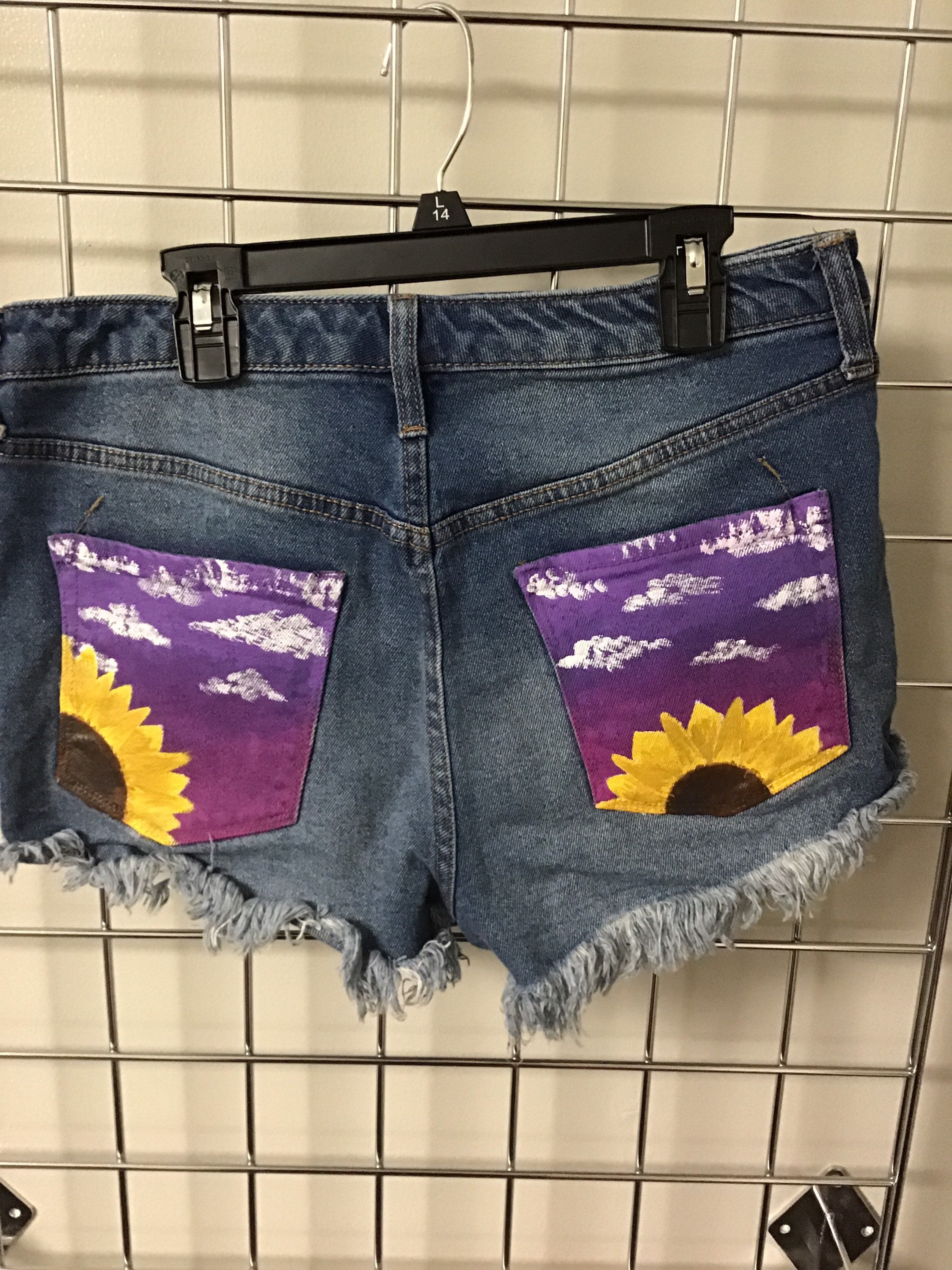 Sunset Sunflower Jean Shorts | Etsy New 