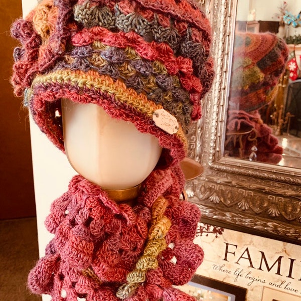 Beautiful handmade crochet hat and scarves