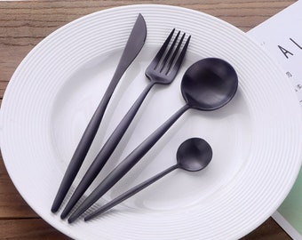 Matte Black 4 Piece Flatware Set, Single Place Setting