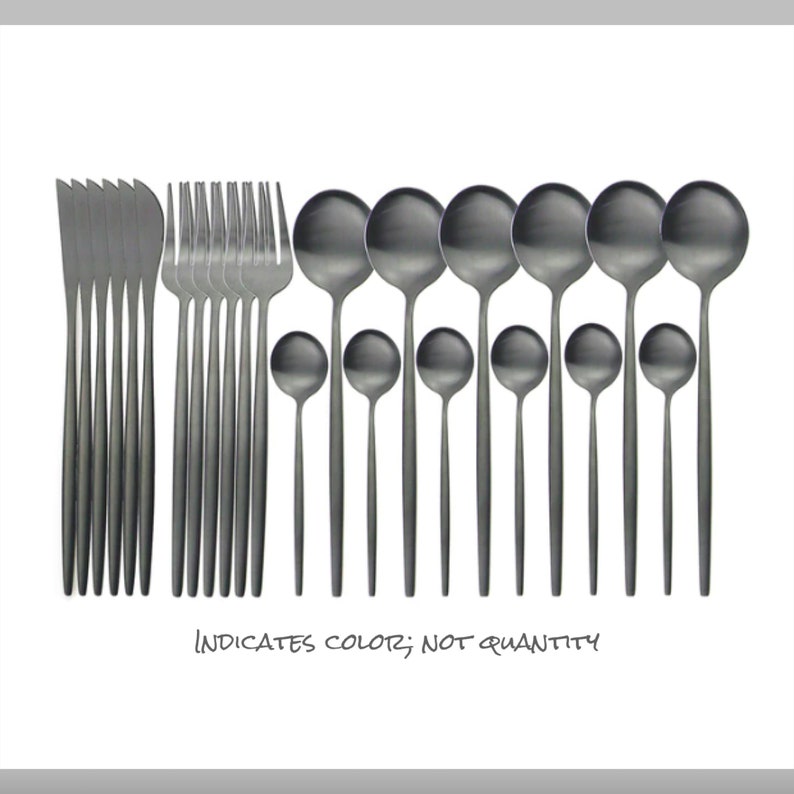 Black Flatware Set Four Piece Matte Finish Single Place Etsy