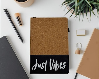 Cork & Faux Leather Notebook | Personalized Journal | Eco-Friendly Gift | Minimalist Stationery | JUST VIBE