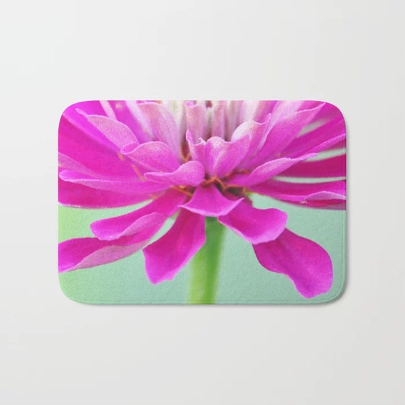Pink Zinnia Bath Mat Pink Floral Bathroom Decor Magenta Etsy