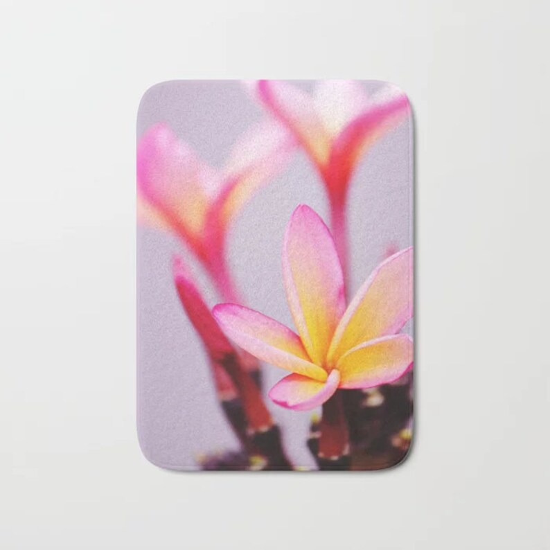 Pink Tropical Hawaiian Bathroom Decor Pink Plumeria Bath Mat Etsy