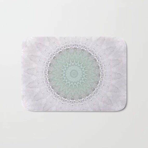 White Mint Mandala Bath Mat Boho Bathroom Decor Hippie Home Etsy