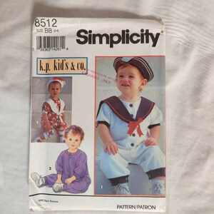 1993 SIMPLICITY Pattern 8512 Toddlers' Romper Hat Fascia taglia BB 2 - 4 Non tagliata