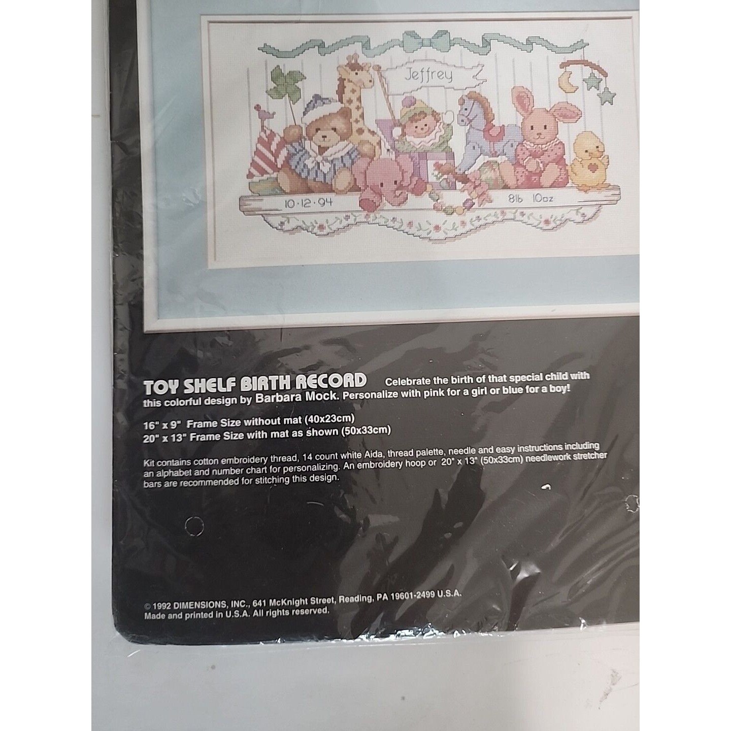 Vtg Dimensions Toy Shelf Birth Record Nursery Cross Stitch Kit Barbara
