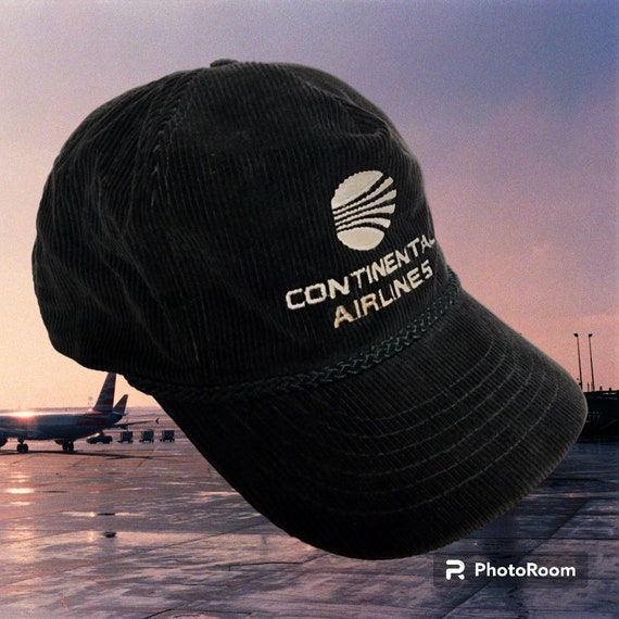 Vtg Continental Airlines Corduroy Hat Blue Adjusta