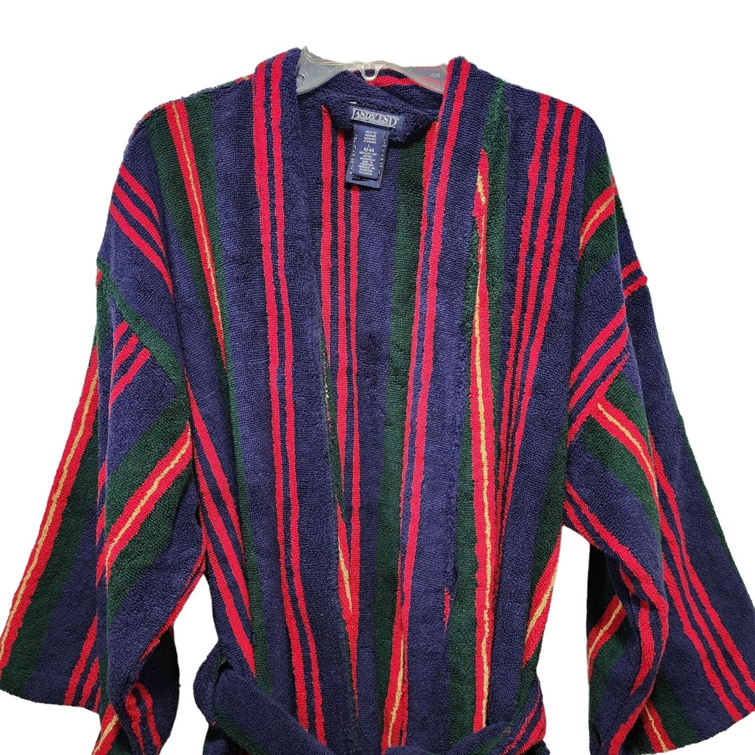 VTG Lands End Mens Terry Cloth Bathrobe Striped Large 100 Etsy