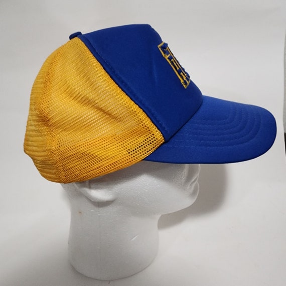 Vtg Trucker Hat ATI Mesh Snapback Blue Gold 80s - image 5