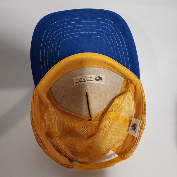 Vtg Trucker Hat ATI Mesh Snapback Blue Gold 80s - image 9