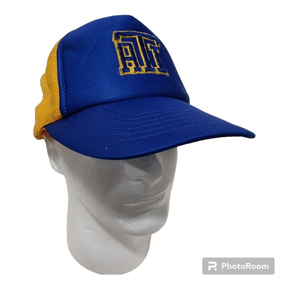 Vtg Trucker Hat ATI Mesh Snapback Blue Gold 80s - image 2